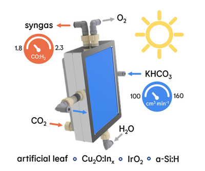 CO2 electroreduction to syngas with tunable composition in an artificial leaf